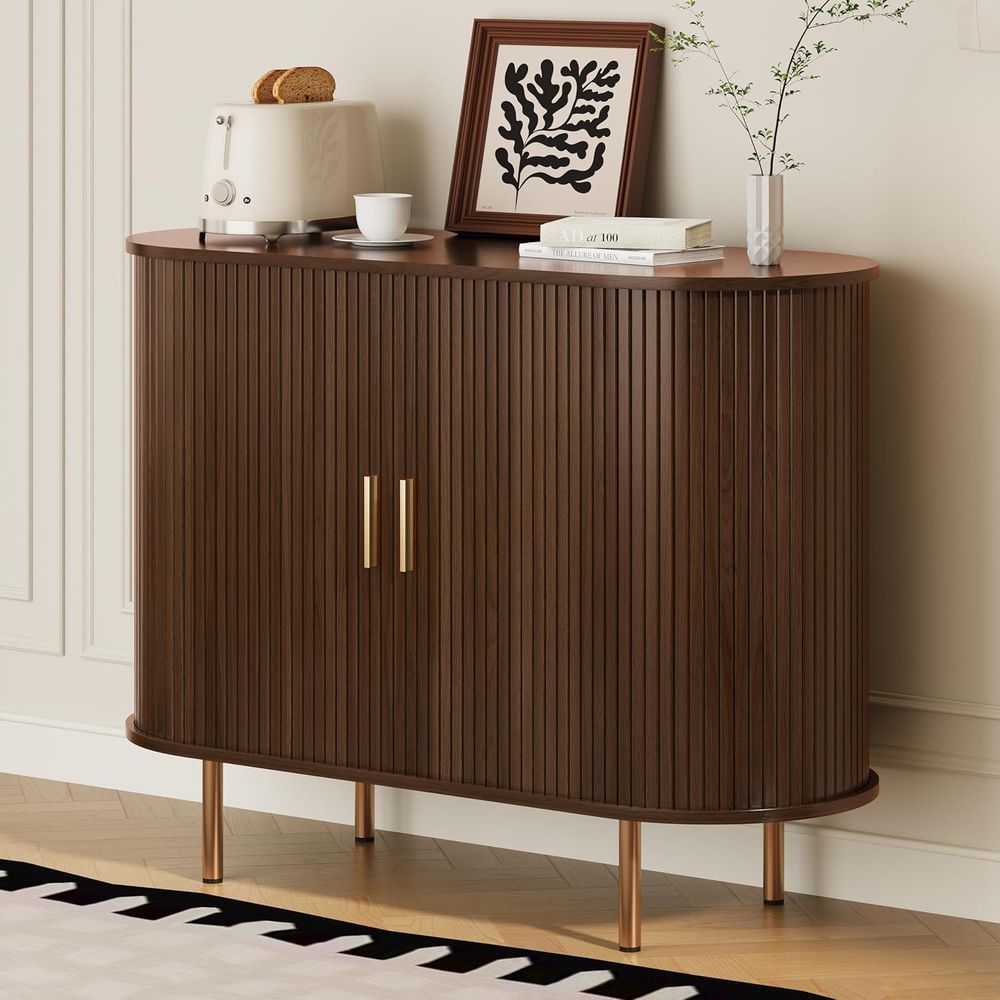 Kitchen - Walnoot Tambour-deurkast met verstelbare planken voor