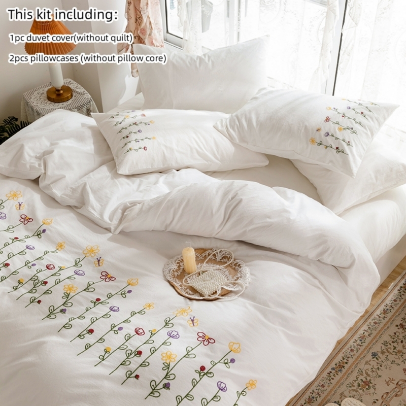 Aesthetic Floral Duvet Cover - 3-delige geborduurde dekbedovertrekset (1 * dekbedovertrek