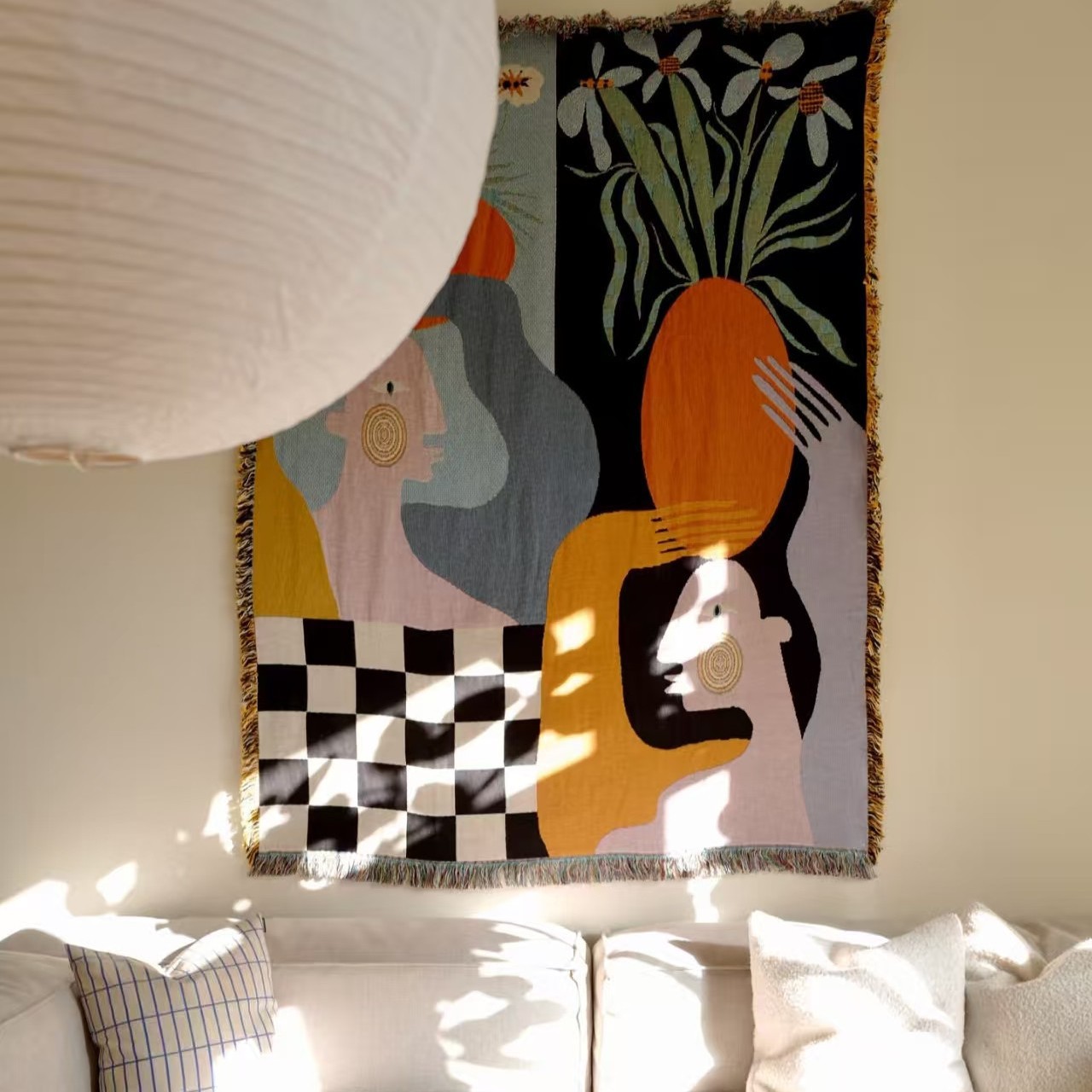 Boho Throw Blanket Fringe - Modern abstract kunsttapijt Boho geweven jacquard