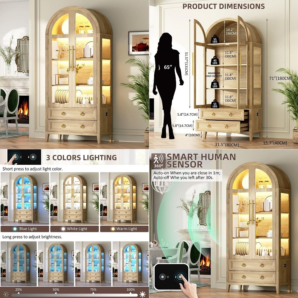 Lighting - 71 gebogen curiosakast met glazen deuren,