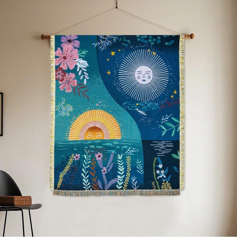 Boho Throw Blanket Fringe - Hemelse zon maan geweven wandtapijt Boho