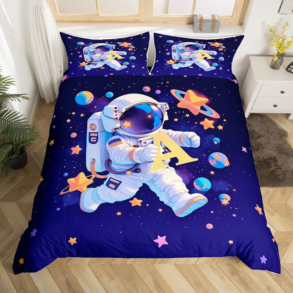 Duvet Cover Sets With Zipper - Astronaut dekbedovertrekset Cartoon Space Astronaut Decor
