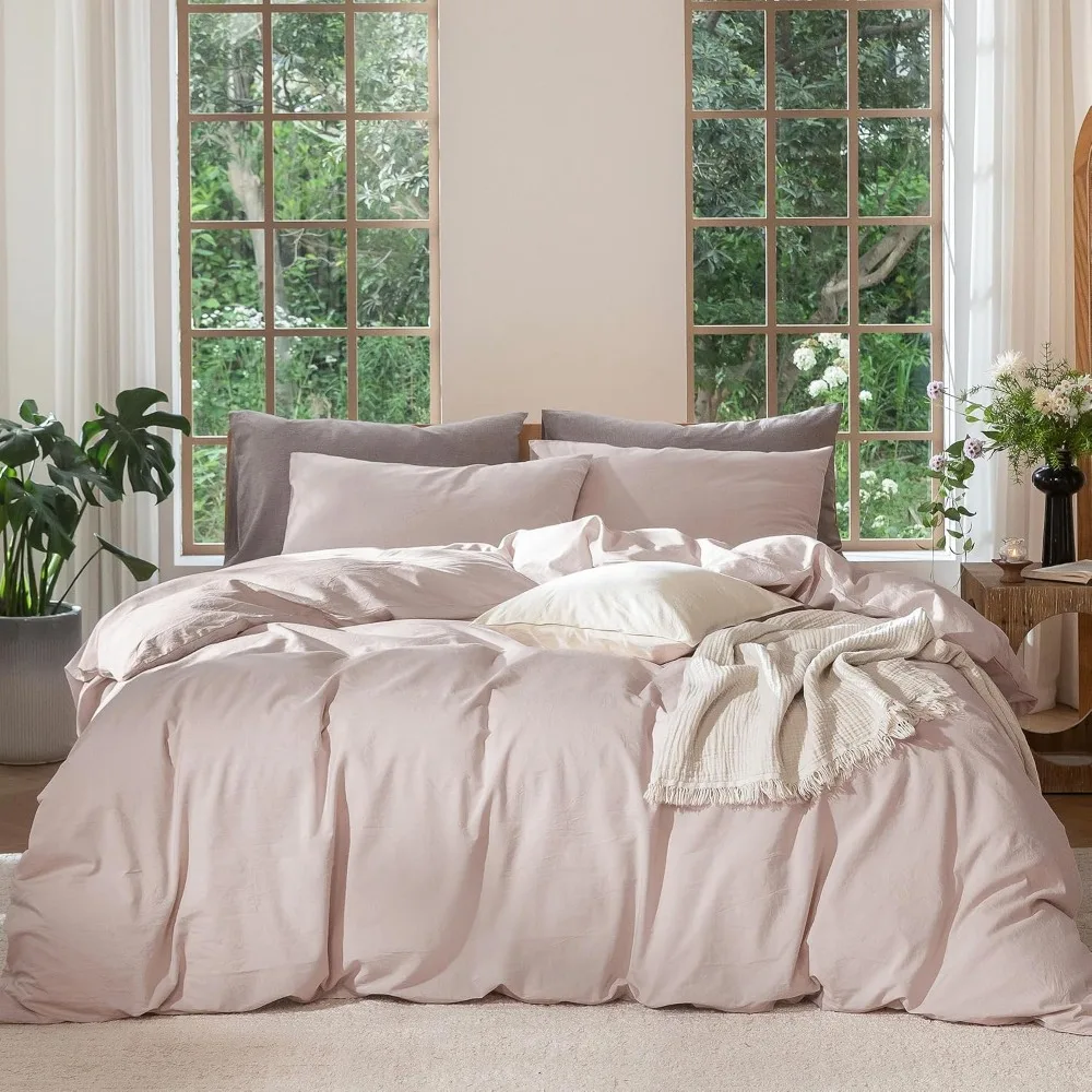 Duvet Cover Sets With Zipper - Dekbedovertrekset 100% gewassen katoen Queen |