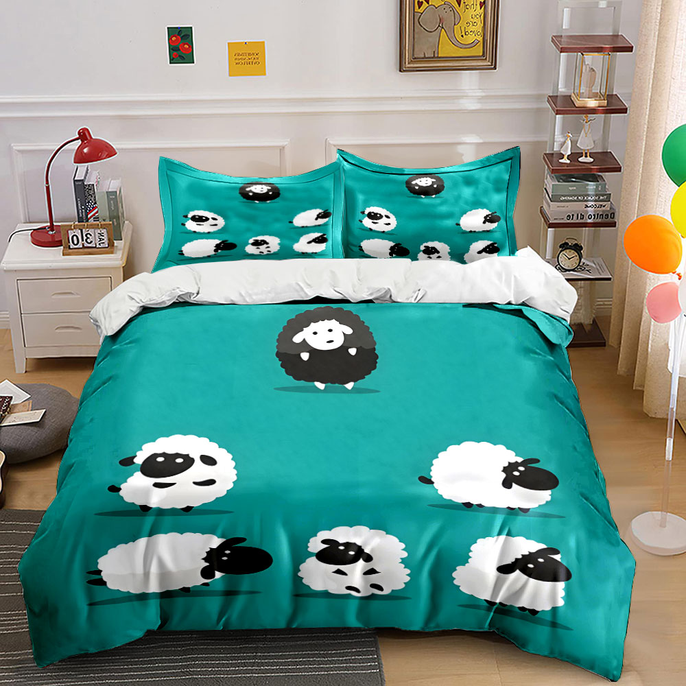 Duvet Cover Sets With Zipper - Cartoon schapen en een zwart schaap