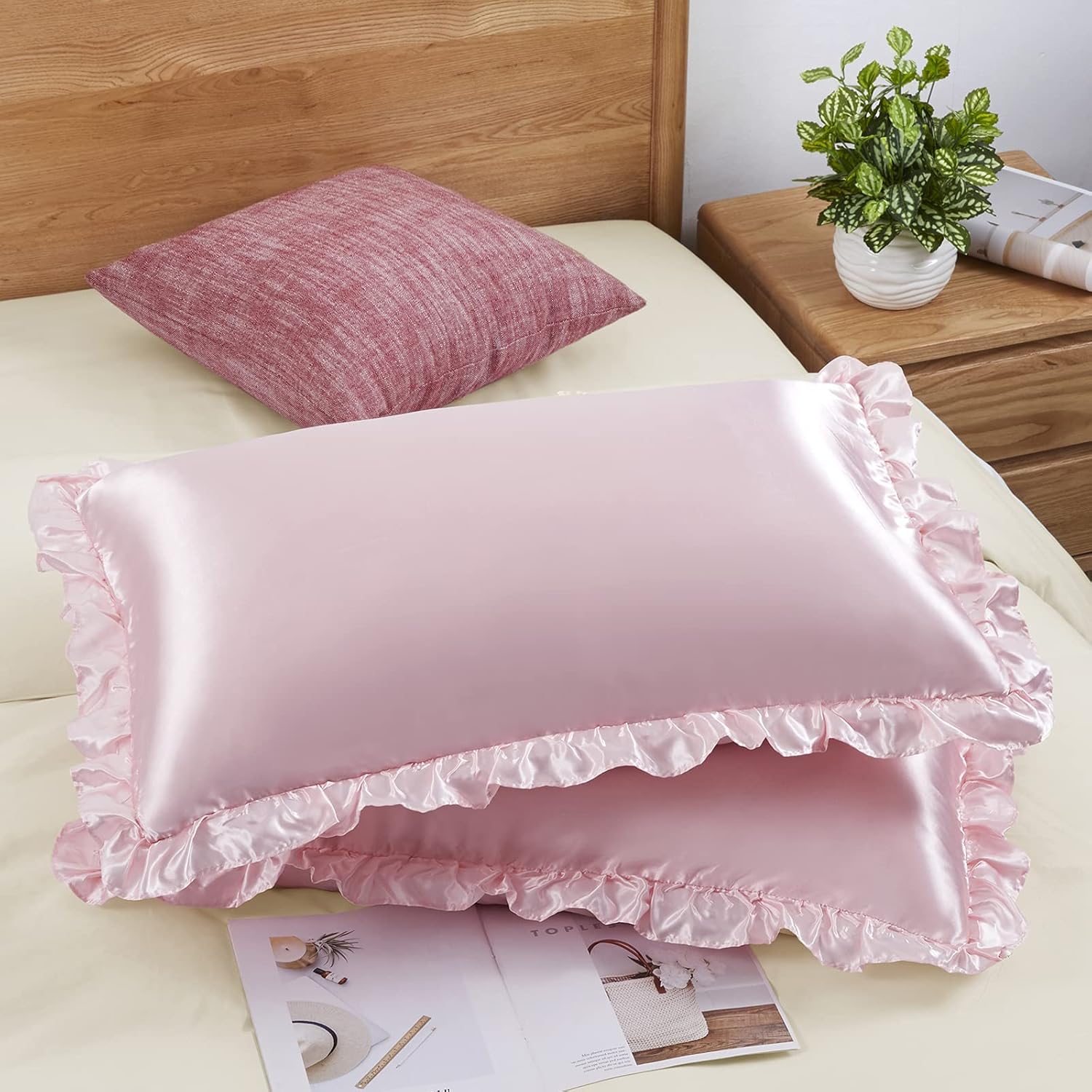 Satin Silk Pillowcase Hair Skin - 2 stuks satijnen kussenslopen met ruches