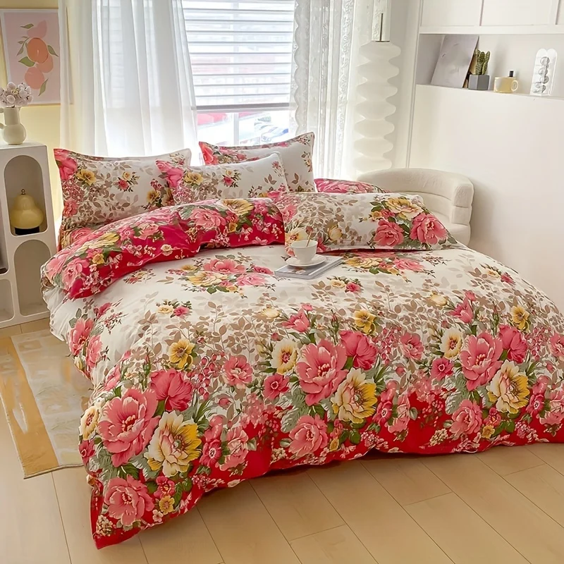 Duvet Cover Sets With Zipper - Dekbedovertrekset met bloemenprint en ritssluiting -