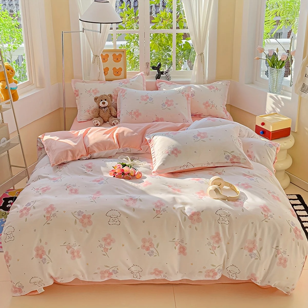 4-delig zacht effen bloemenpri - Duvet Cover Sets With Zipper recensie en prijs