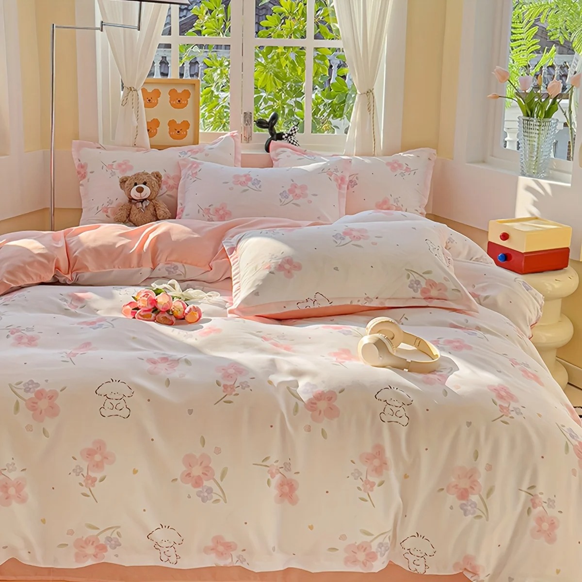 4-delig zacht effen bloemenpri - Duvet Cover Sets With Zipper recensie en prijs