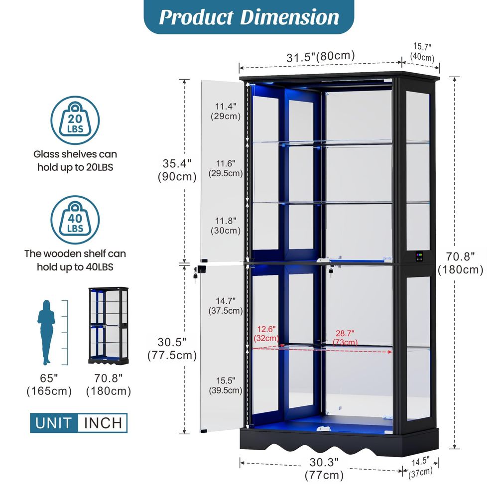 Vitrinekast met glazen deuren, - Lighting recensie en prijs