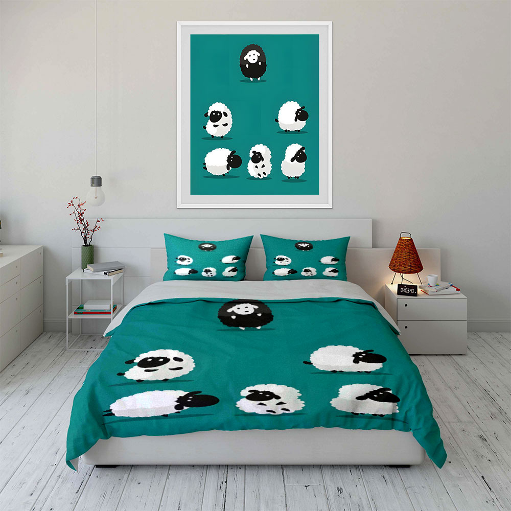 Cartoon schapen en een zwart s - Duvet Cover Sets With Zipper recensie en prijs