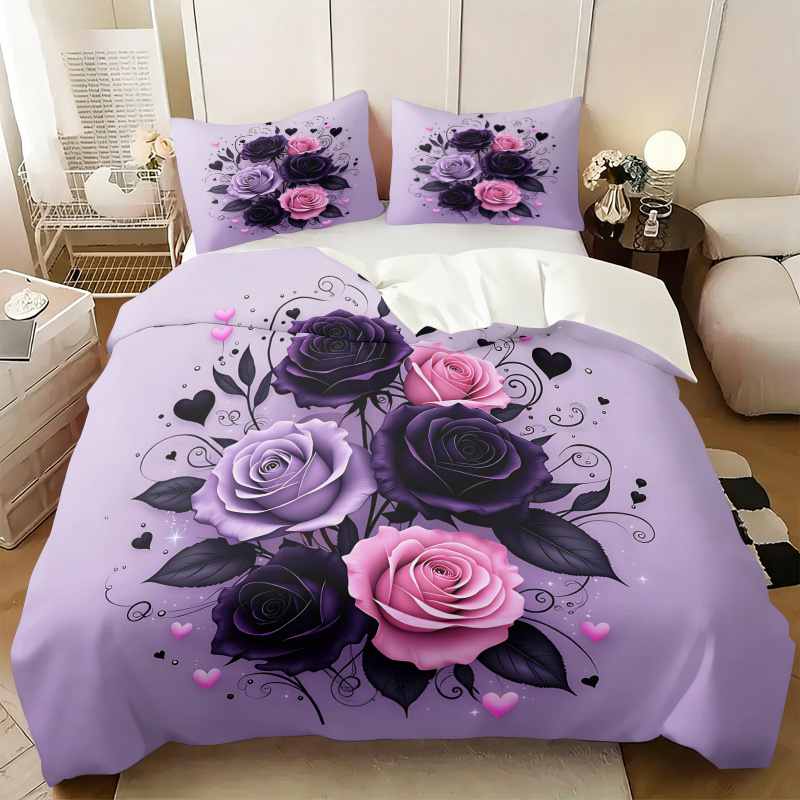 Paars Zwart Roze Roos Hart Dek - Aesthetic Floral Duvet Cover recensie en prijs