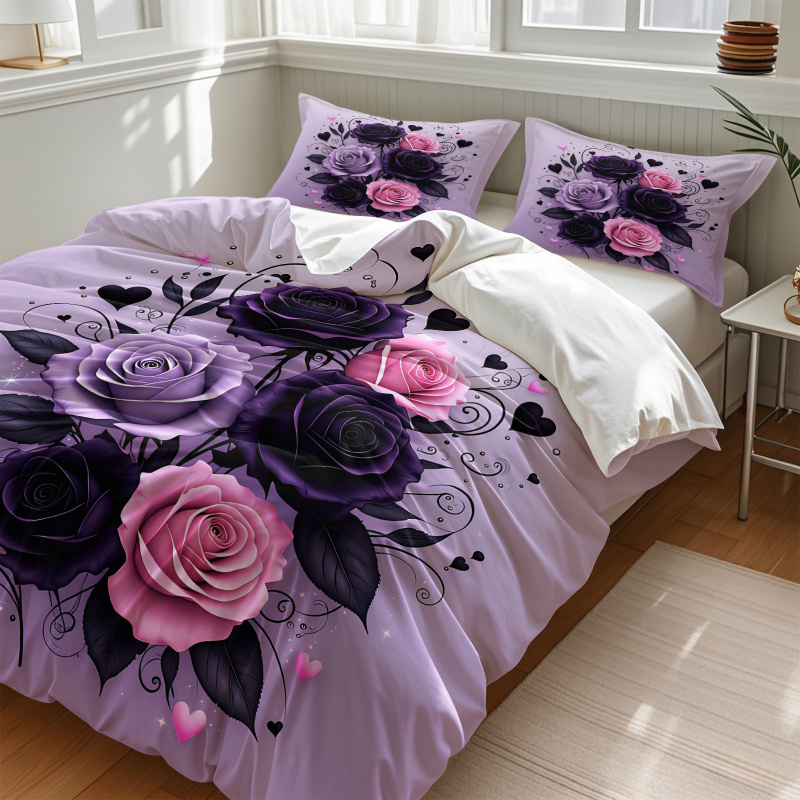 Paars Zwart Roze Roos Hart Dek - Aesthetic Floral Duvet Cover recensie en prijs